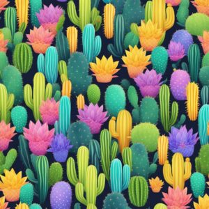rainbow colored cactus aesthetic illustration background 7