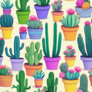 rainbow colored cactus aesthetic illustration background 8