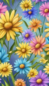 rainbow colored daisy flower aesthetic background illustration 4