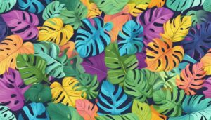 rainbow colored monstera plant aesthetic illustration background pattern 1