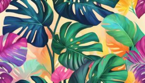 rainbow colored monstera plant aesthetic illustration background pattern 2
