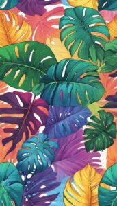 rainbow colored monstera plant aesthetic illustration background pattern 4