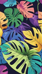 rainbow colored monstera plant aesthetic illustration background pattern 5