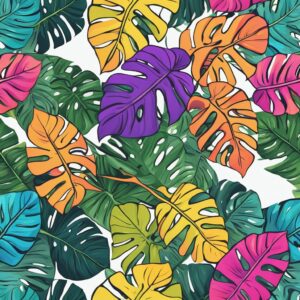 rainbow colored monstera plant aesthetic illustration background pattern 6