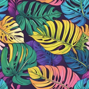 rainbow colored monstera plant aesthetic illustration background pattern 7
