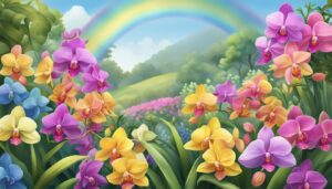 rainbow colored orchid flower aesthetic illustration background 1