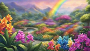 rainbow colored orchid flower aesthetic illustration background 2