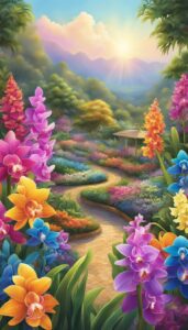 rainbow colored orchid flower aesthetic illustration background 3