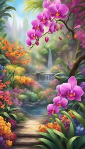 rainbow colored orchid flower aesthetic illustration background 4