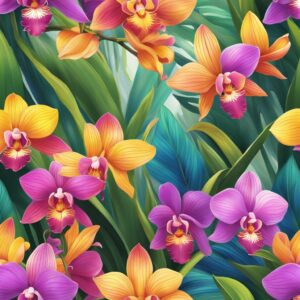 rainbow colored orchid flower aesthetic illustration background 7