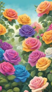 rainbow colored roses aesthetic background illustration 3