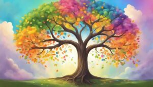 rainbow colored tree of life aesthetic background illustration 1