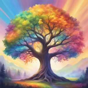 rainbow colored tree of life aesthetic background illustration 2