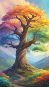 rainbow colored tree of life aesthetic background illustration 3