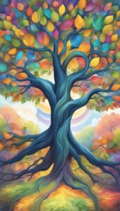 rainbow colored tree of life aesthetic background illustration 4