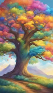 rainbow colored tree of life aesthetic background illustration 6