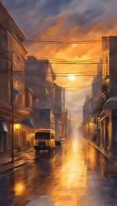 raining sunset aesthetic background wallpaper illustration 3