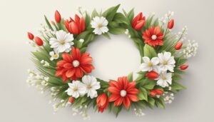 red and white spring wreath illustration 2