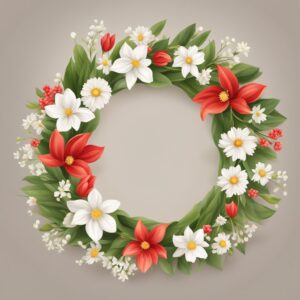 red and white spring wreath illustration 6