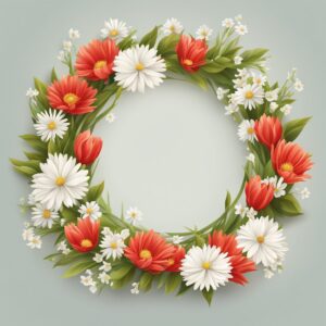 red and white spring wreath illustration 7