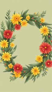 red and yellow spring wreath illustration 4