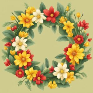 red and yellow spring wreath illustration 6