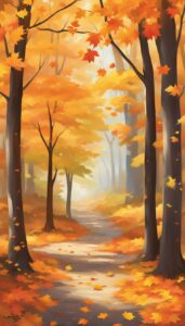 red orange fall maple leaves aesthetic background illustration wallpaper 3