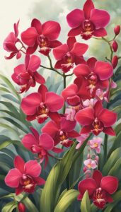 red orchid flower aesthetic illustration background 6