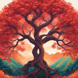 red tree of life aesthetic background illustration 2