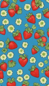 strawberry pattern blue background aesthetic illustration 5