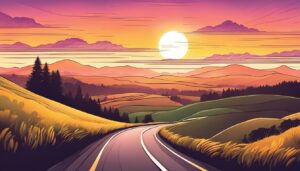 sunset on road aesthetic background wallpaper illustration 1