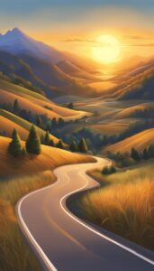 sunset on road aesthetic background wallpaper illustration 2