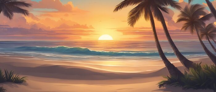 sunset on the beach aesthetic background illustration 1