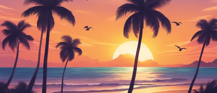 sunset on the beach aesthetic background illustration 2