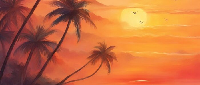 sunset on the beach aesthetic background illustration 3