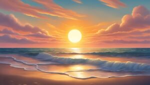 sunset on the ocean aesthetic background illustration 2