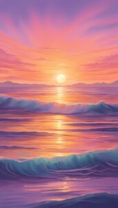 sunset on the ocean aesthetic background illustration 3