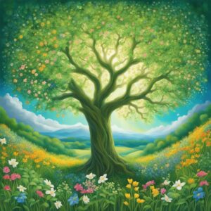 tree of life in spring aesthetic background illustration 2