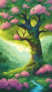 tree of life in spring aesthetic background illustration 6