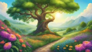 tree of life in summer aesthetic background illustration 1