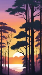 trees sunset aesthetic background wallpaper illustration 2