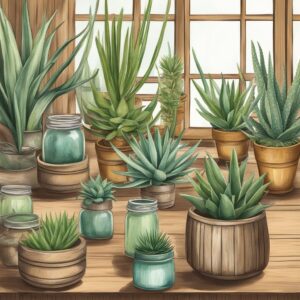 vintage aloe vera plants aesthetic illustration background 6