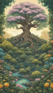 vintage tree of life aesthetic background illustration 8