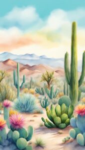 watercolor cactus aesthetic illustration background 3