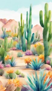 watercolor cactus aesthetic illustration background 4