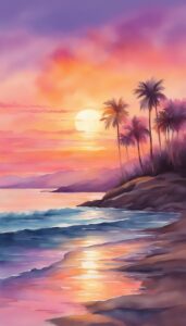 watercolor sunset aesthetic background wallpaper illustration 2