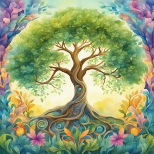 watercolor tree of life aesthetic background illustration 2