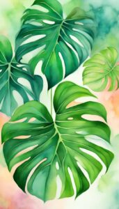 watercolors monstera plant aesthetic illustration background pattern 4