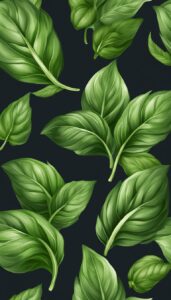 basil plant leaves on black dark background aesthetic illustration wallpaper 4