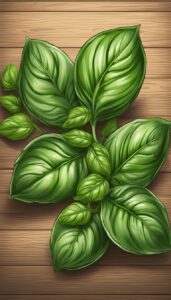 basil plant leaves on kitchen table background aesthetic illustration wallpaper 1